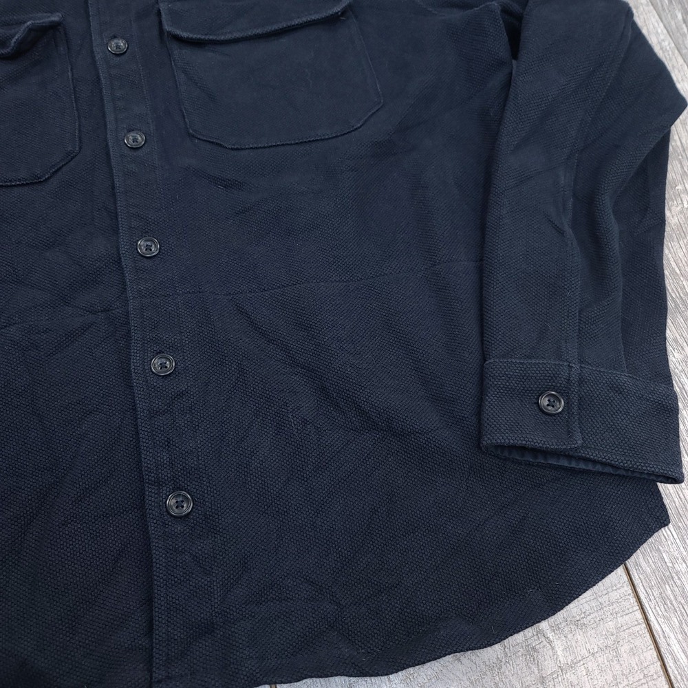 Vince Shirt Jacket Mens Size Large Navy Blue Waffle Knit Cotton Button Up - Picture 3 of 7